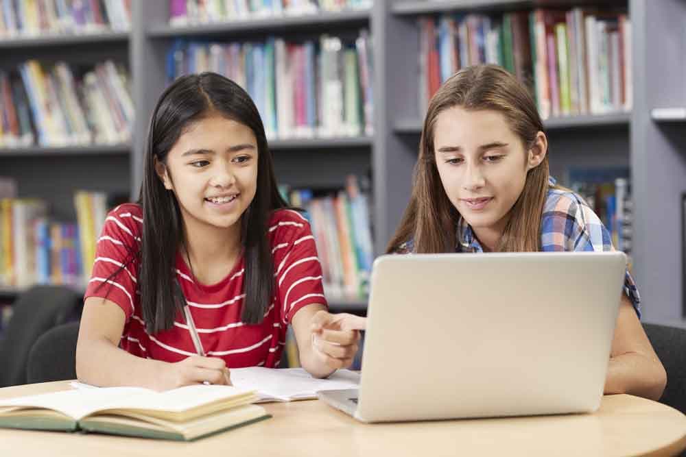students working with laptop